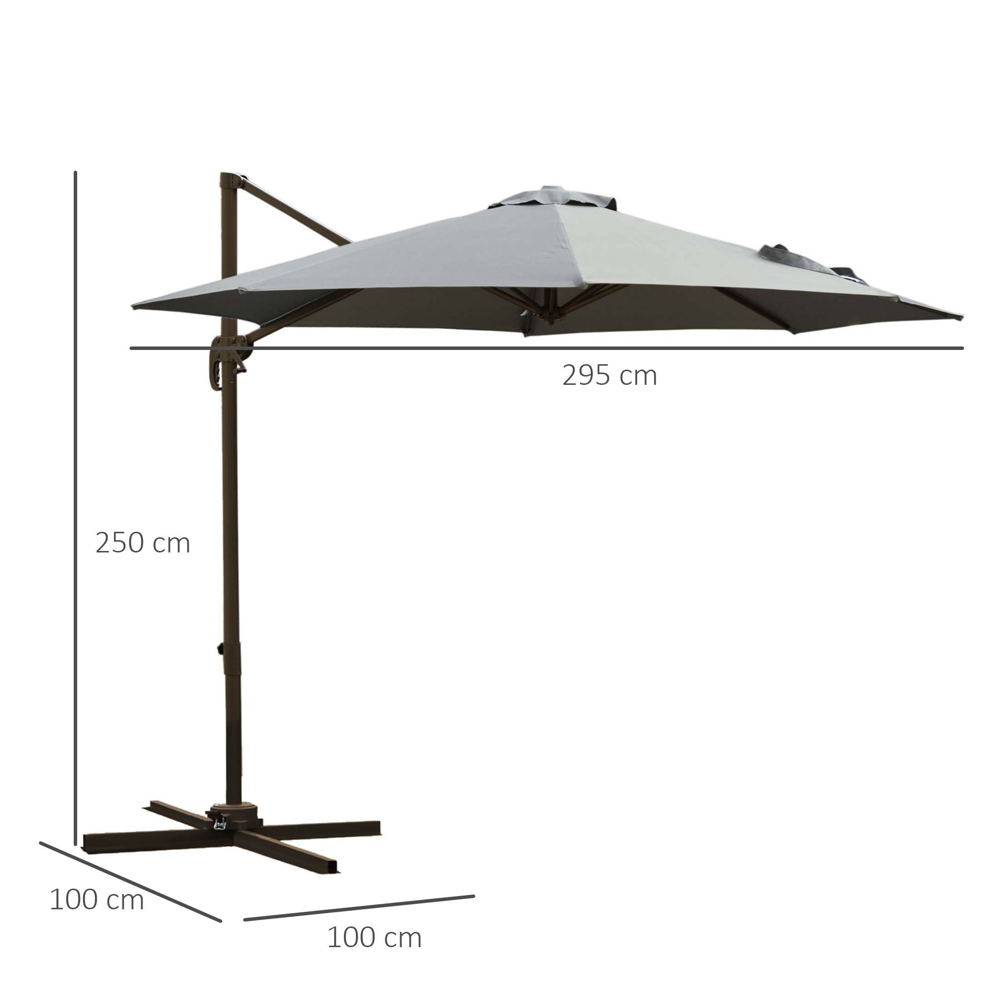 Parasol déporté Polyester Gris 295x295x250 cm - Image 5