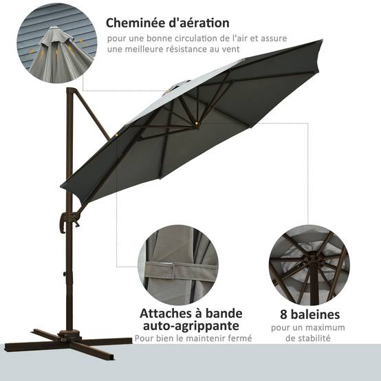 Parasol déporté Polyester Gris 295x295x250 cm - Image 8