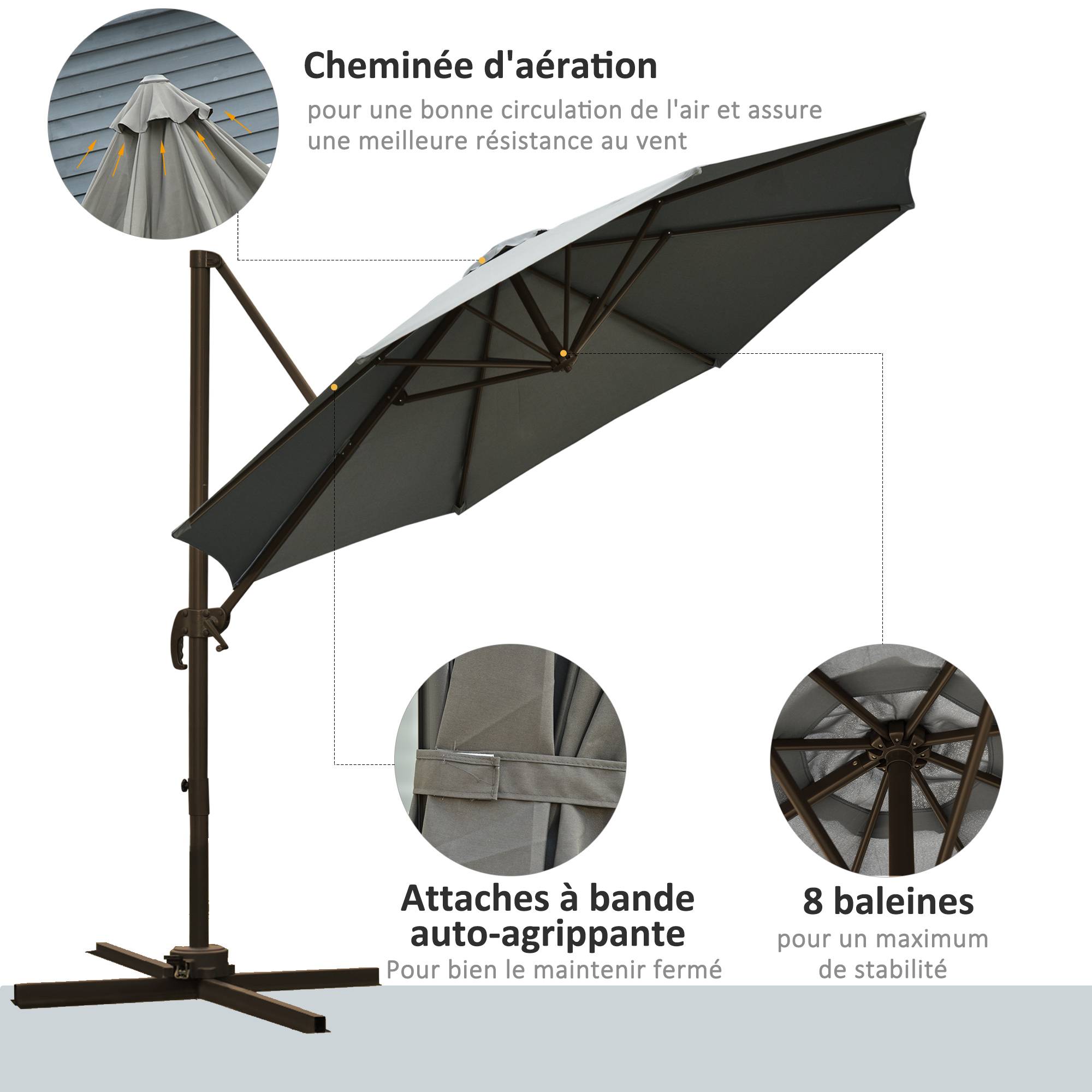 Parasol déporté Polyester Gris 295x295x250 cm - Image 8