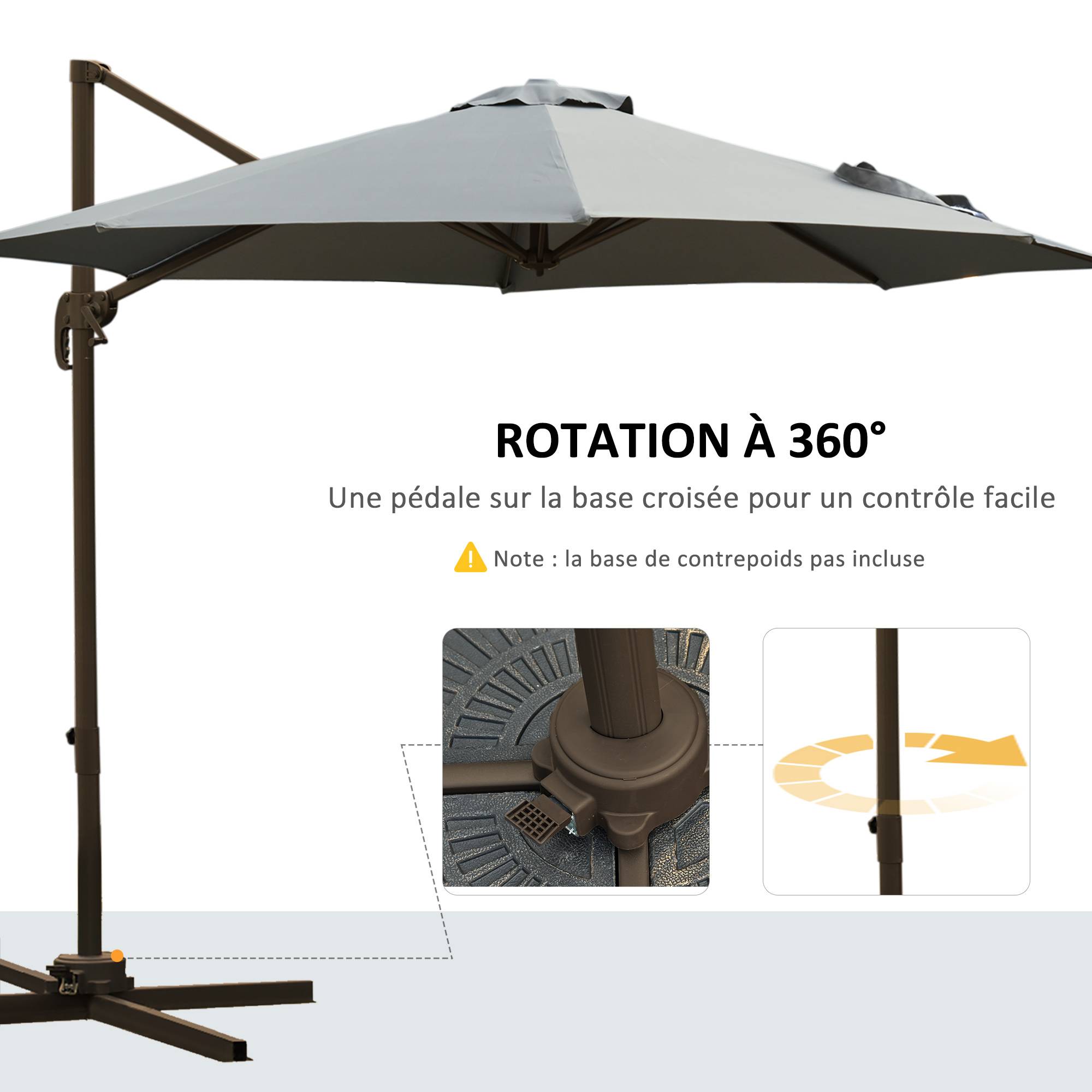 Parasol déporté Polyester Gris 295x295x250 cm - Image 7