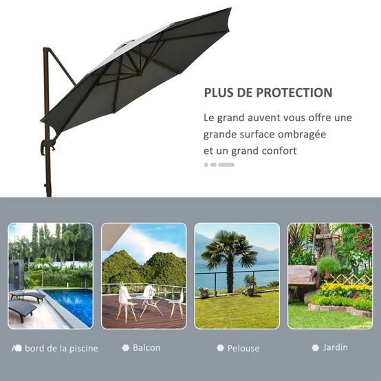 Parasol déporté Polyester Gris 295x295x250 cm - Image 9