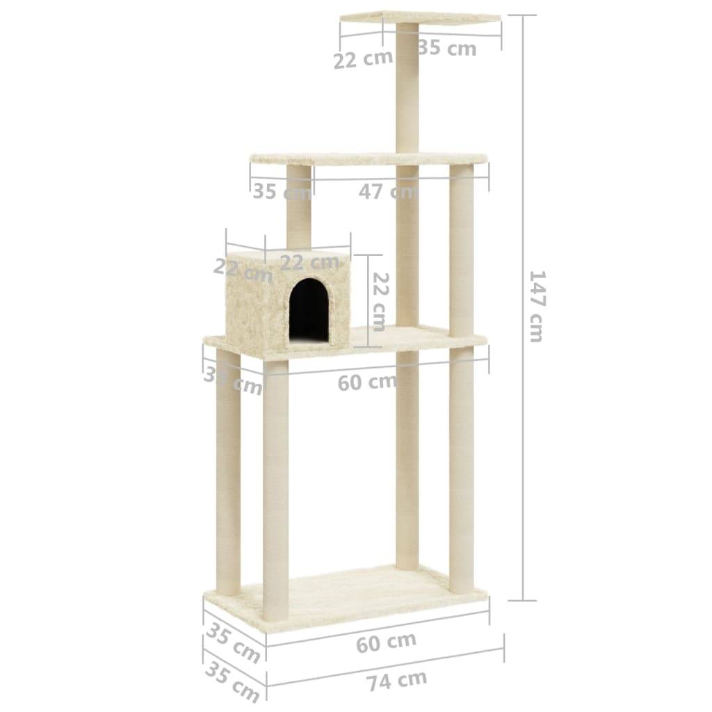 Vidaxl - Arbre à chat avec griffoirs en sisal Crème 147 cm vidaXL 171476 - Imagen 3