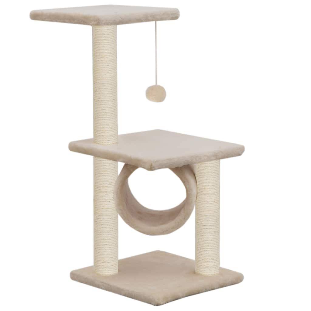 Helloshop26 - Arbre à chat griffoir grattoir niche jouet animaux peluché en sisal 65 cm beige - Image 3