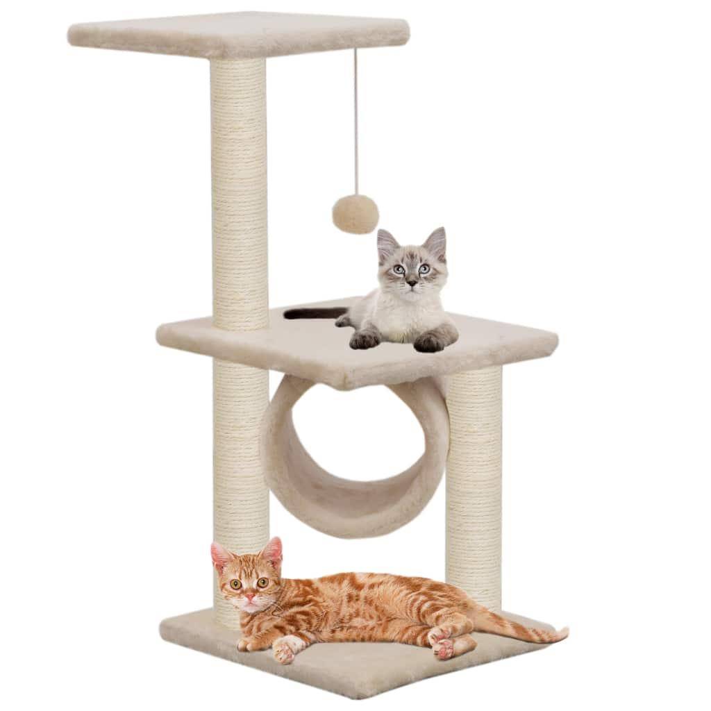 Helloshop26 - Arbre à chat griffoir grattoir niche jouet animaux peluché en sisal 65 cm beige - Image 1