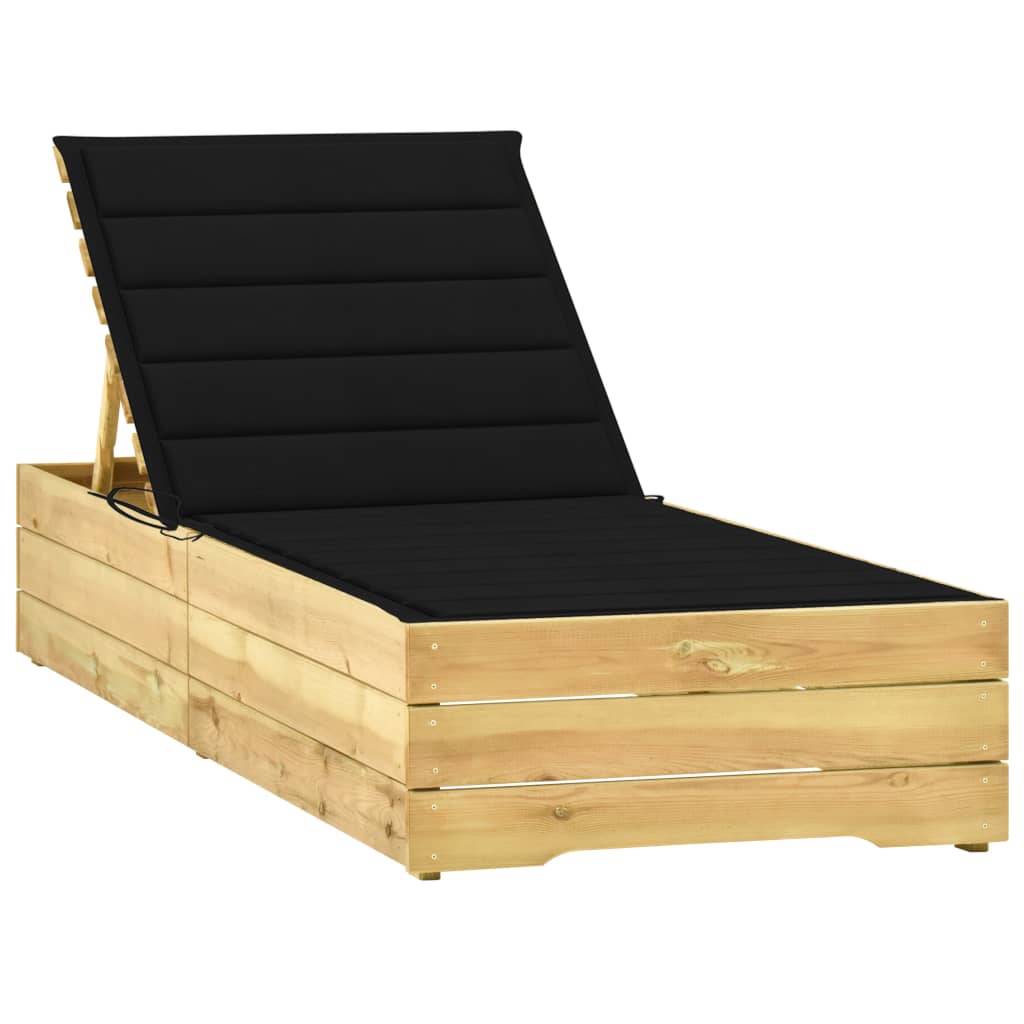 Helloshop26 - Transat chaise longue bain de soleil lit de jardin terrasse meuble d'extérieur avec coussin noir bois de pin imprégné - Imagen 1