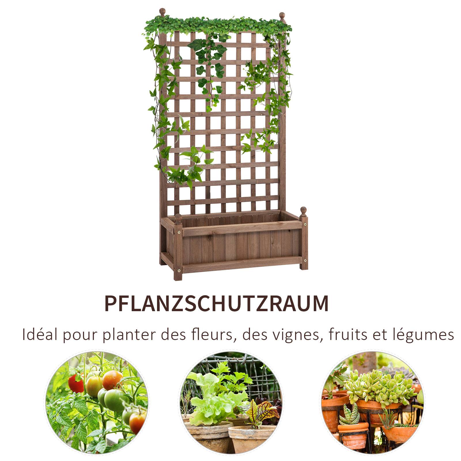 Bac surélevé avec treillis, jardinière fleurs, arche rosier, bois, 64x28x120 cm, brun foncé - Image 6