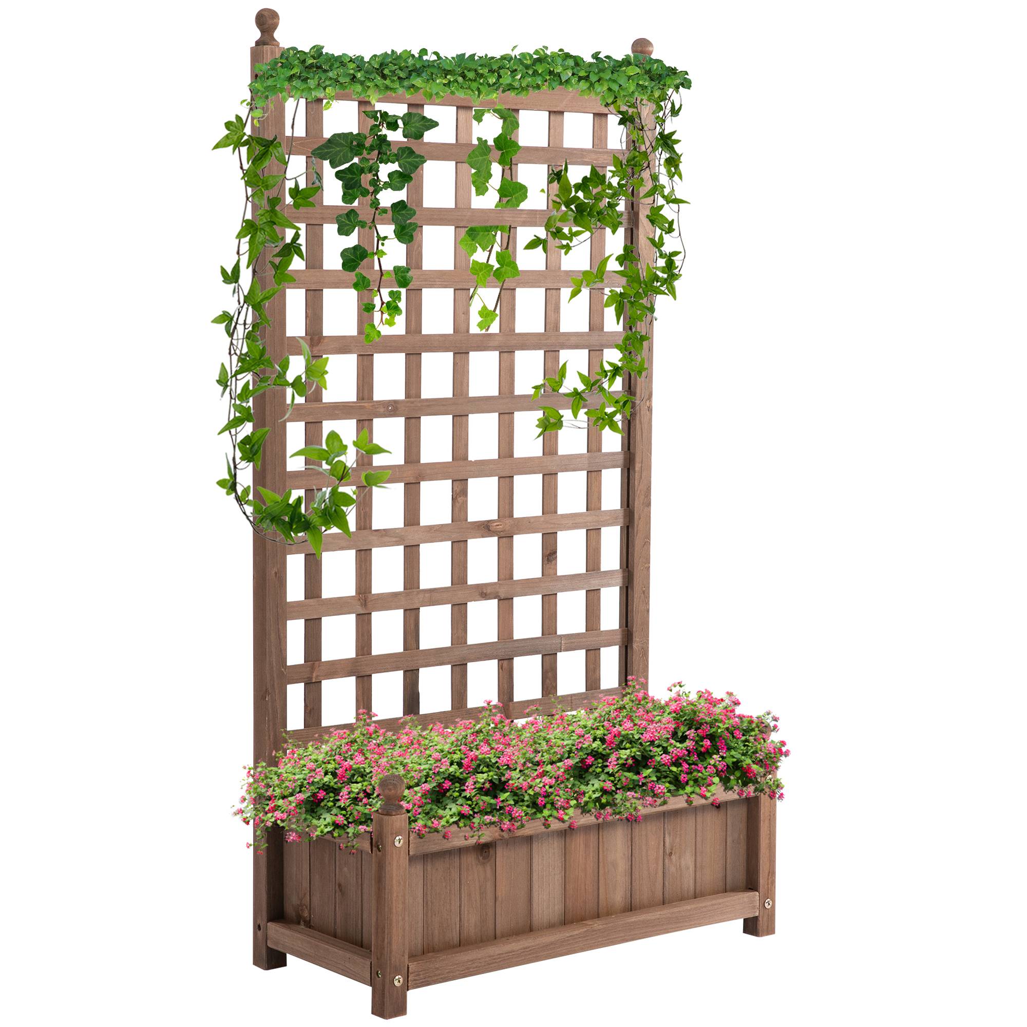 Bac surélevé avec treillis, jardinière fleurs, arche rosier, bois, 64x28x120 cm, brun foncé - Image 2