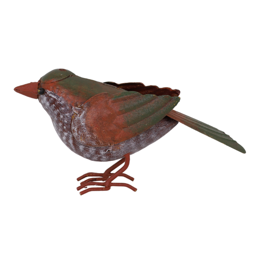 ~ Oiseau métal rouge et orange 18 x 4.5 x 10 cm Chemin de campagne - Imagen 1