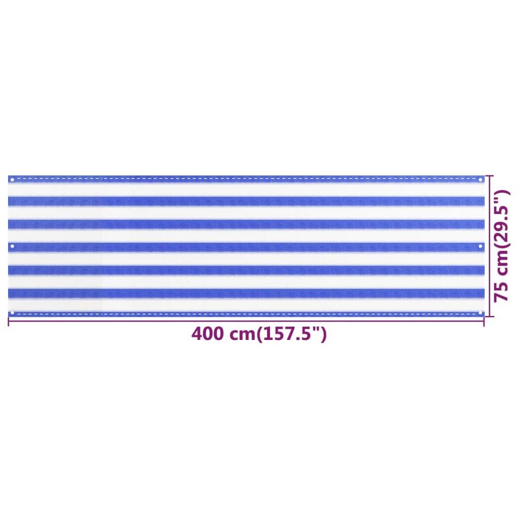 Helloshop26 - Écran de balcon brise pare vue protection confidentialité 75 x 400 cm PEHD bleu et blanc - Imagen 5