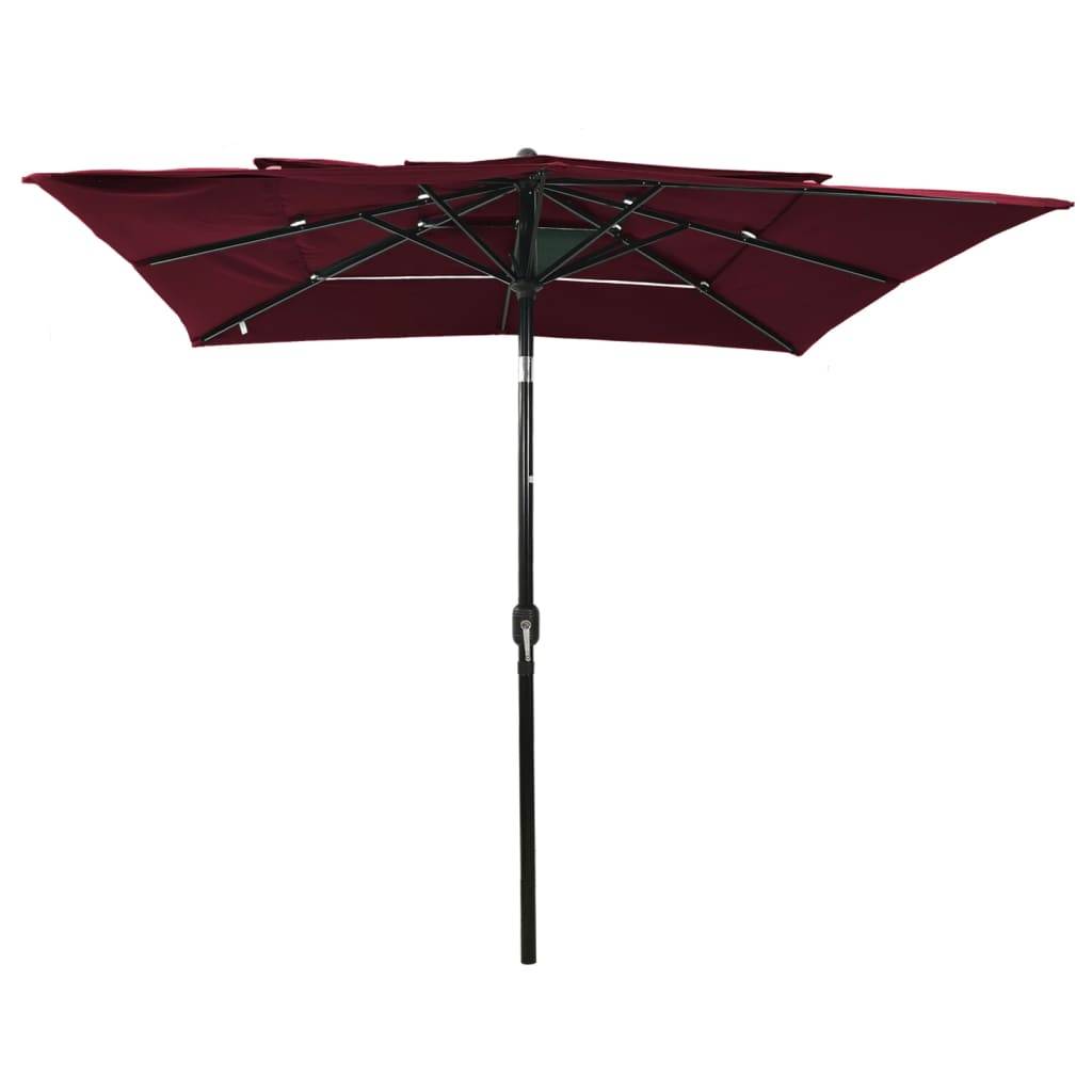 Helloshop26 - Parasol à 3 niveaux avec mât en aluminium 2,5 x 2,5 m rouge bordeaux - Imagen 2
