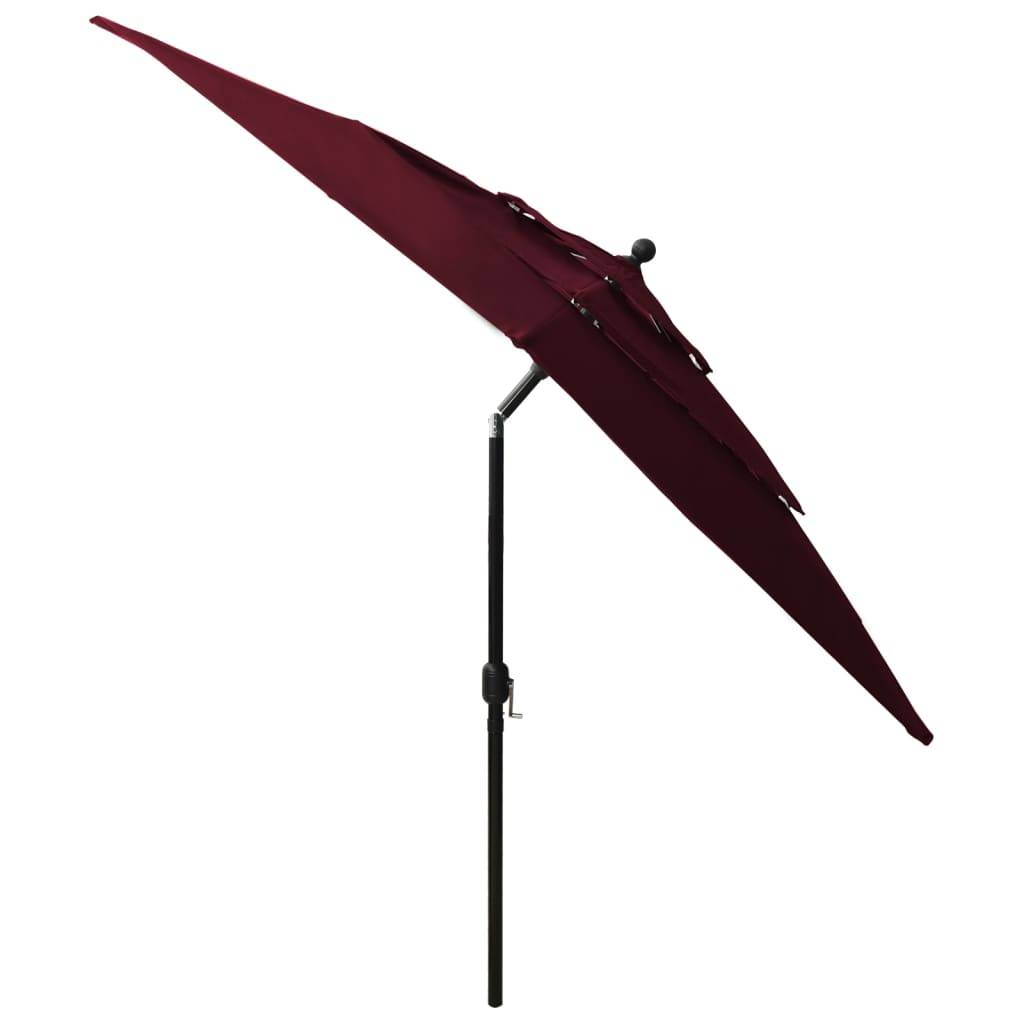 Helloshop26 - Parasol à 3 niveaux avec mât en aluminium 2,5 x 2,5 m rouge bordeaux - Imagen 4