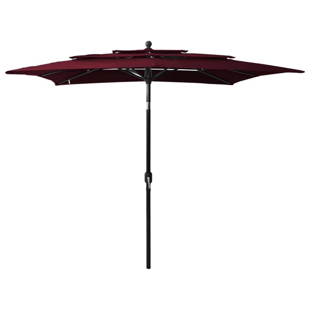 Helloshop26 - Parasol à 3 niveaux avec mât en aluminium 2,5 x 2,5 m rouge bordeaux - Imagen 1