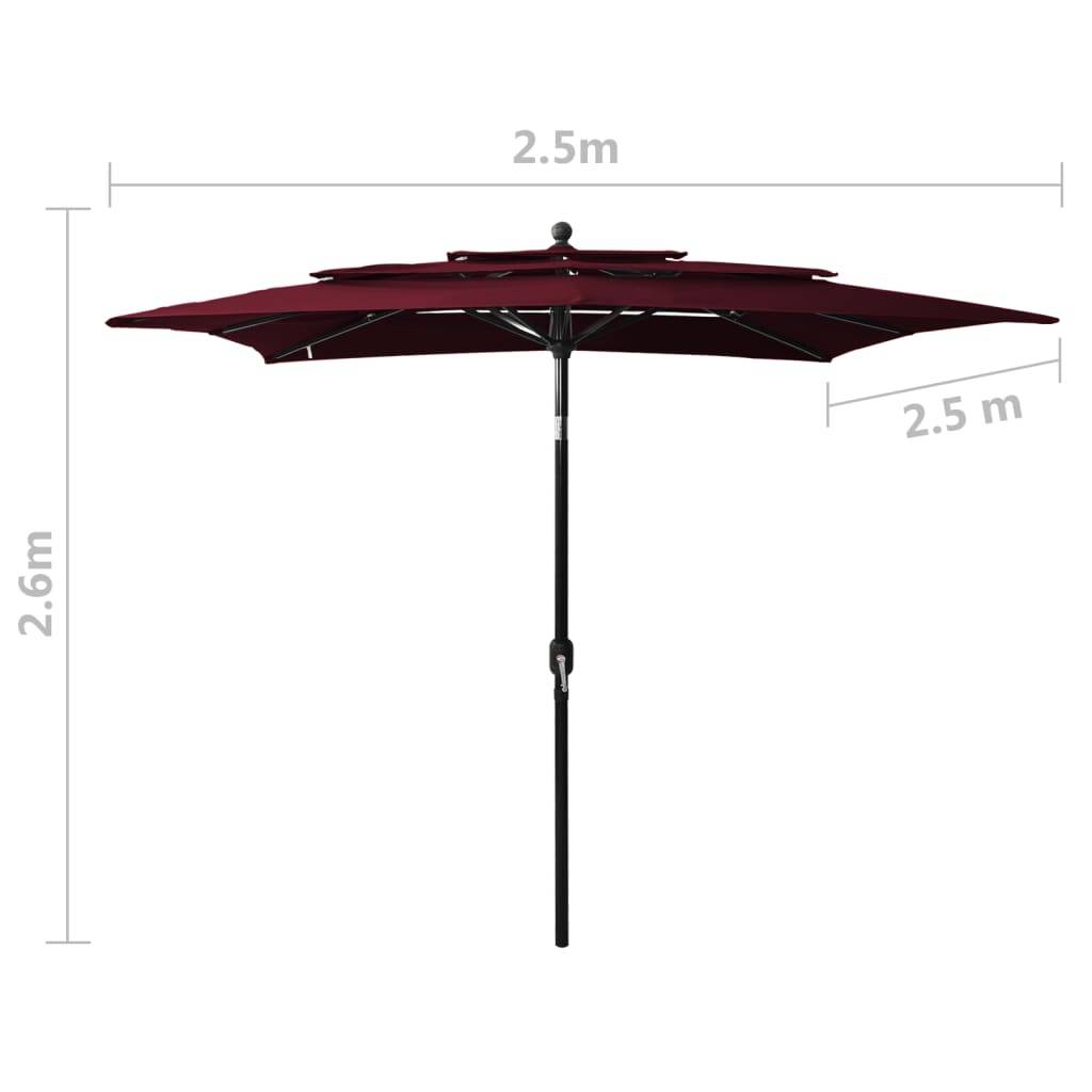 Helloshop26 - Parasol à 3 niveaux avec mât en aluminium 2,5 x 2,5 m rouge bordeaux - Imagen 7