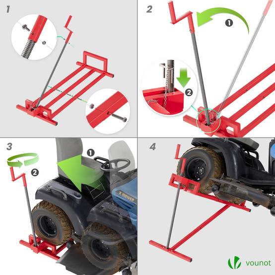 Vounot - Cric Lève Tracteur Tondeuse 400 kg max - télescopique 78 à 98 cm de long - angle d'inclinaison 45° - rouge - VOUNOT® - Image 7