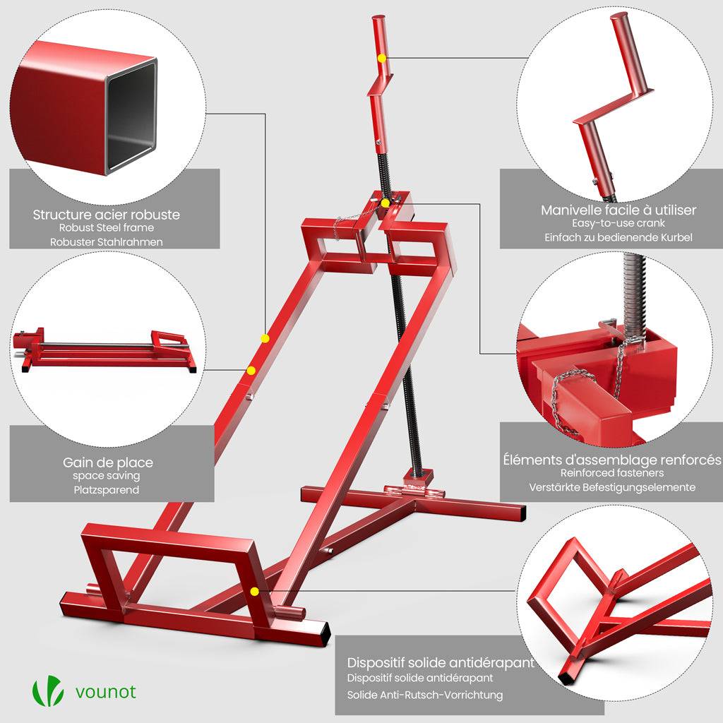 Vounot - Cric Lève Tracteur Tondeuse 400 kg max - télescopique 78 à 98 cm de long - angle d'inclinaison 45° - rouge - VOUNOT® - Image 5