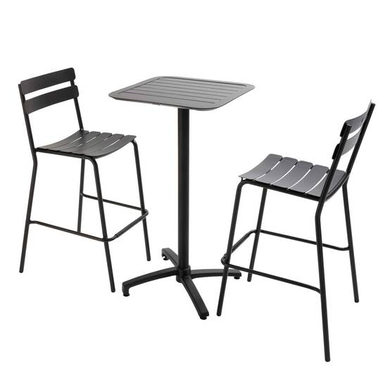 Oviala - Ensemble table haute de terrasse et 2 chaises en aluminium noir Almada - Oviala - Image 1