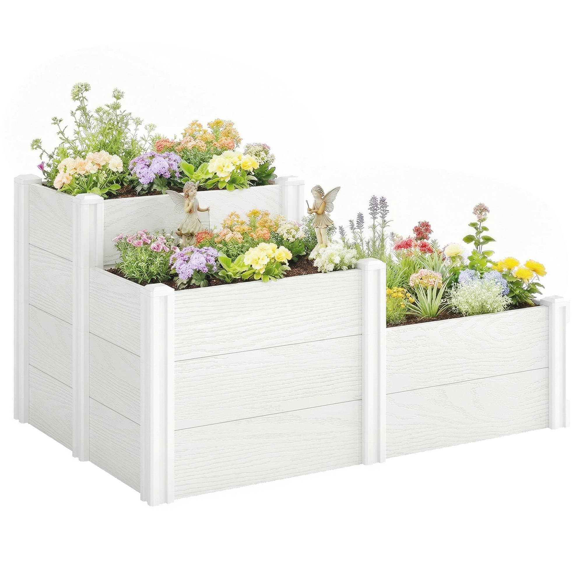 ComfortXL - Carré potager modulable 3 niveaux plastique jardin fond ouvert empilable 120x80 cm blanc - ComfortXL Outdoor Living