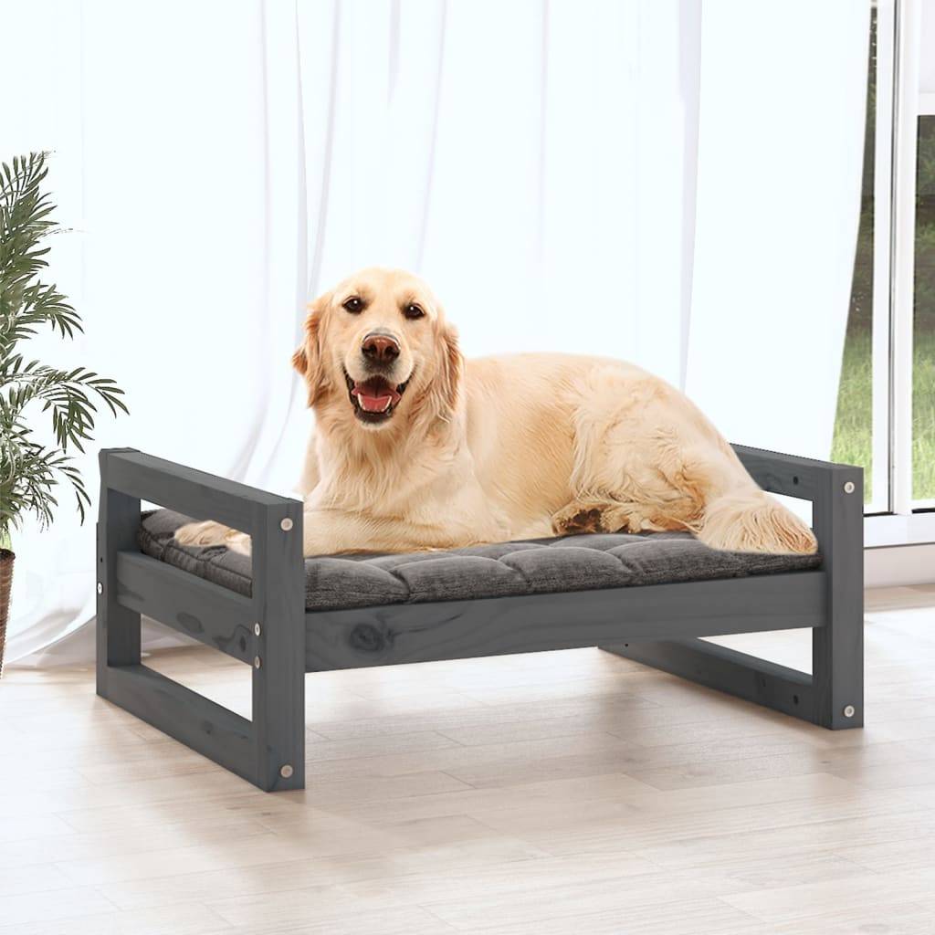 Vidaxl - Lit pour chien Gris 75,5x55,5x28 cm Bois de pin solide vidaXL 821479 - Imagen 4