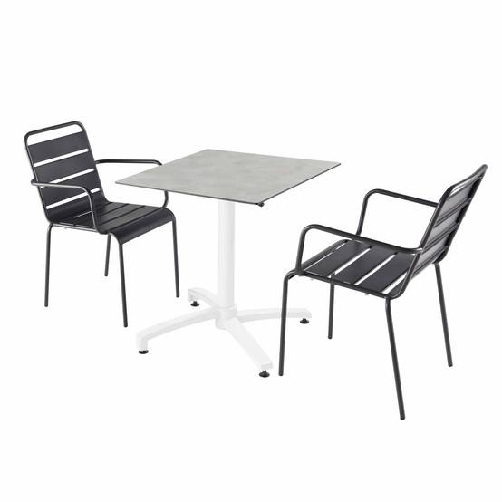 Oviala - Ensemble table terrasse stratifié béton et 2 fauteuils gris - Oviala - Image 1