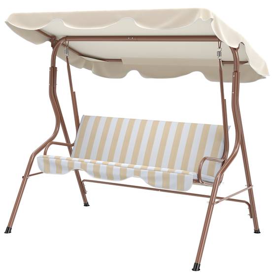 Outsunny - Balancelle de jardin 3 places coussins assise dossier beige blanc rayé - Outsunny - Image 5