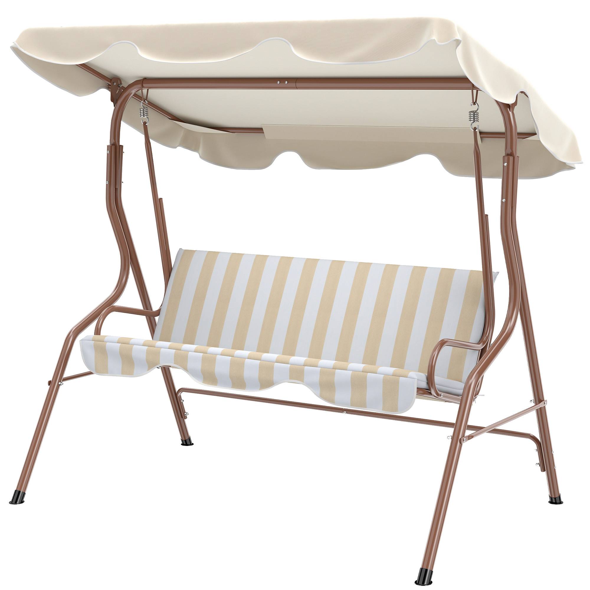Outsunny - Balancelle de jardin 3 places coussins assise dossier beige blanc rayé - Outsunny - Image 5