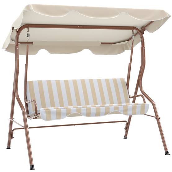 Outsunny - Balancelle de jardin 3 places coussins assise dossier beige blanc rayé - Outsunny - Image 1