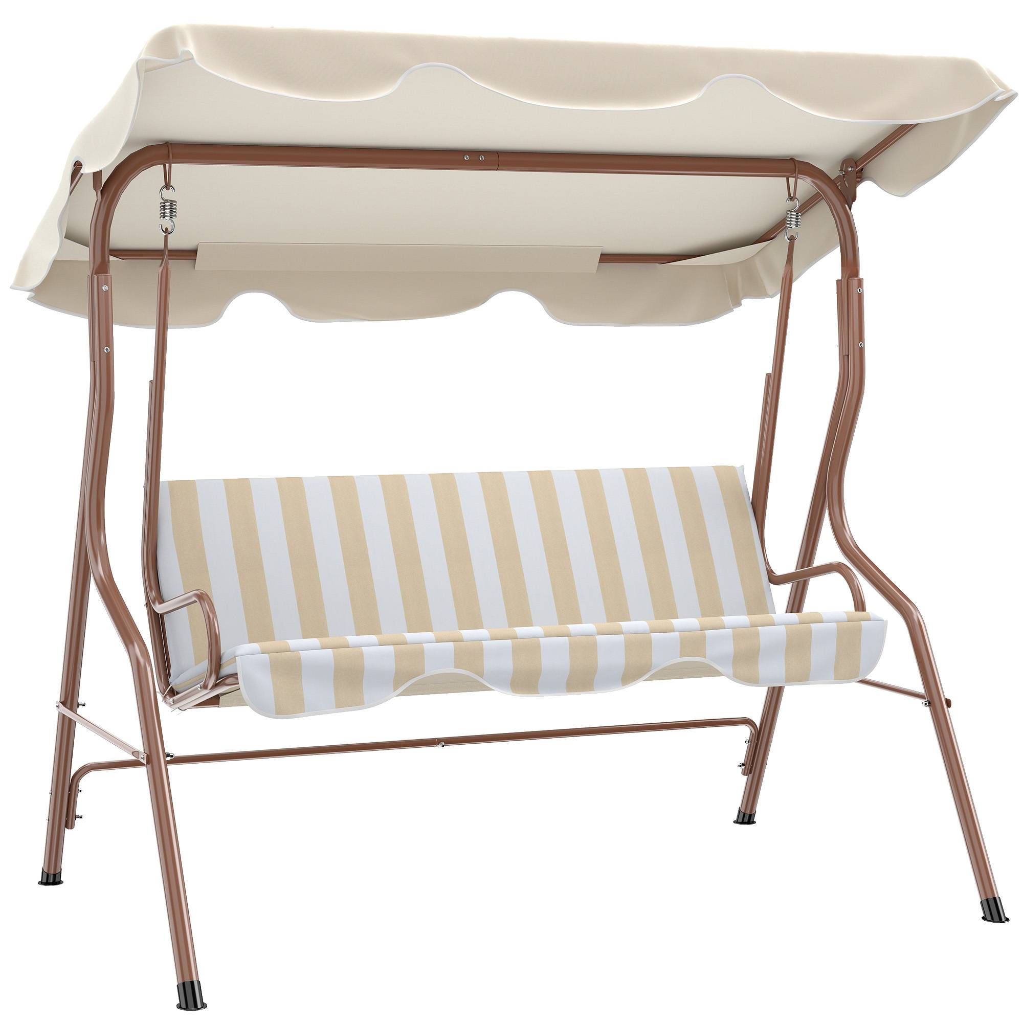 Outsunny - Balancelle de jardin 3 places coussins assise dossier beige blanc rayé - Outsunny - Image 1