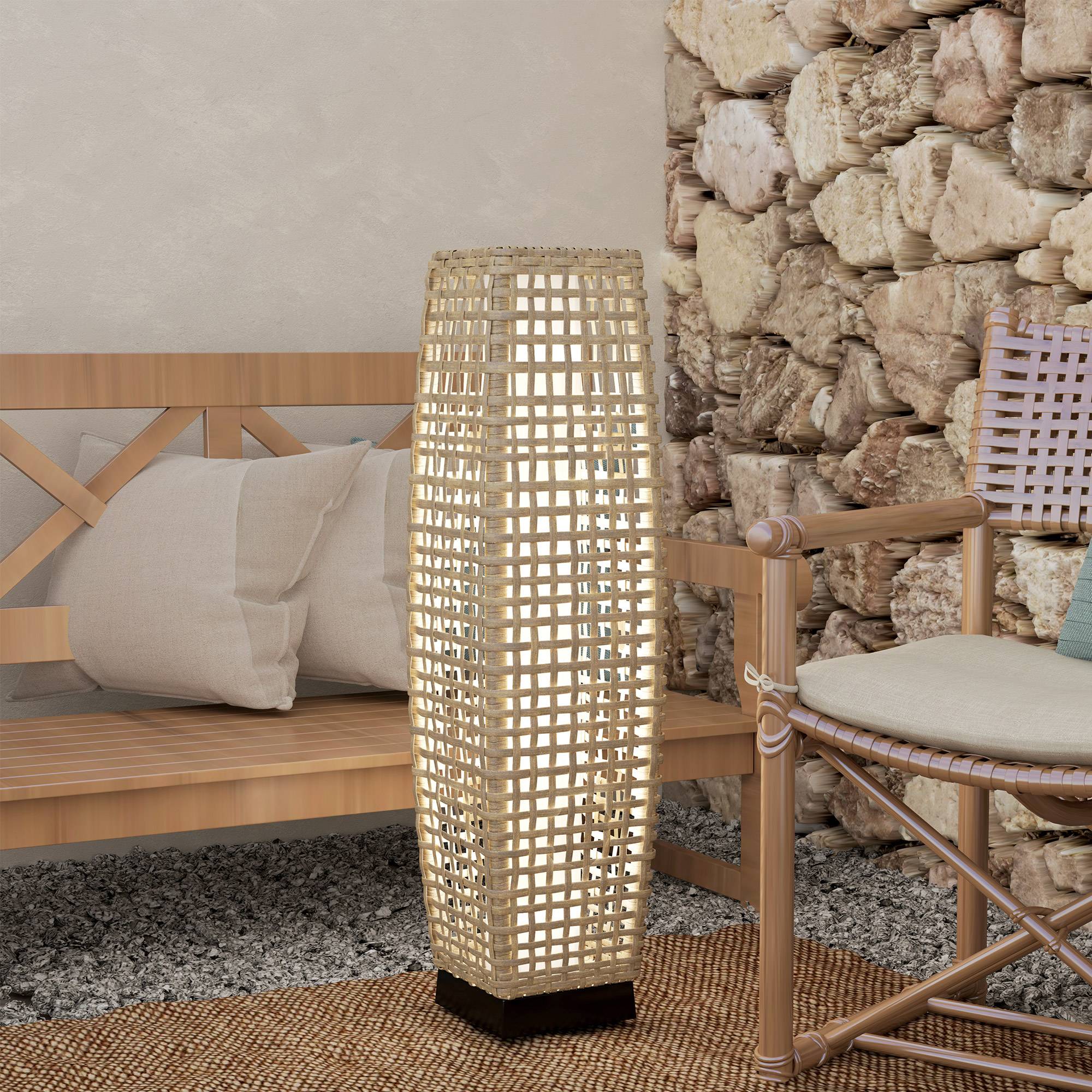 Outsunny - Lampe solaire LED à poser jardin 21x21x78 cm résine tressée imitation rotin naturel - Outsunny - Image 4
