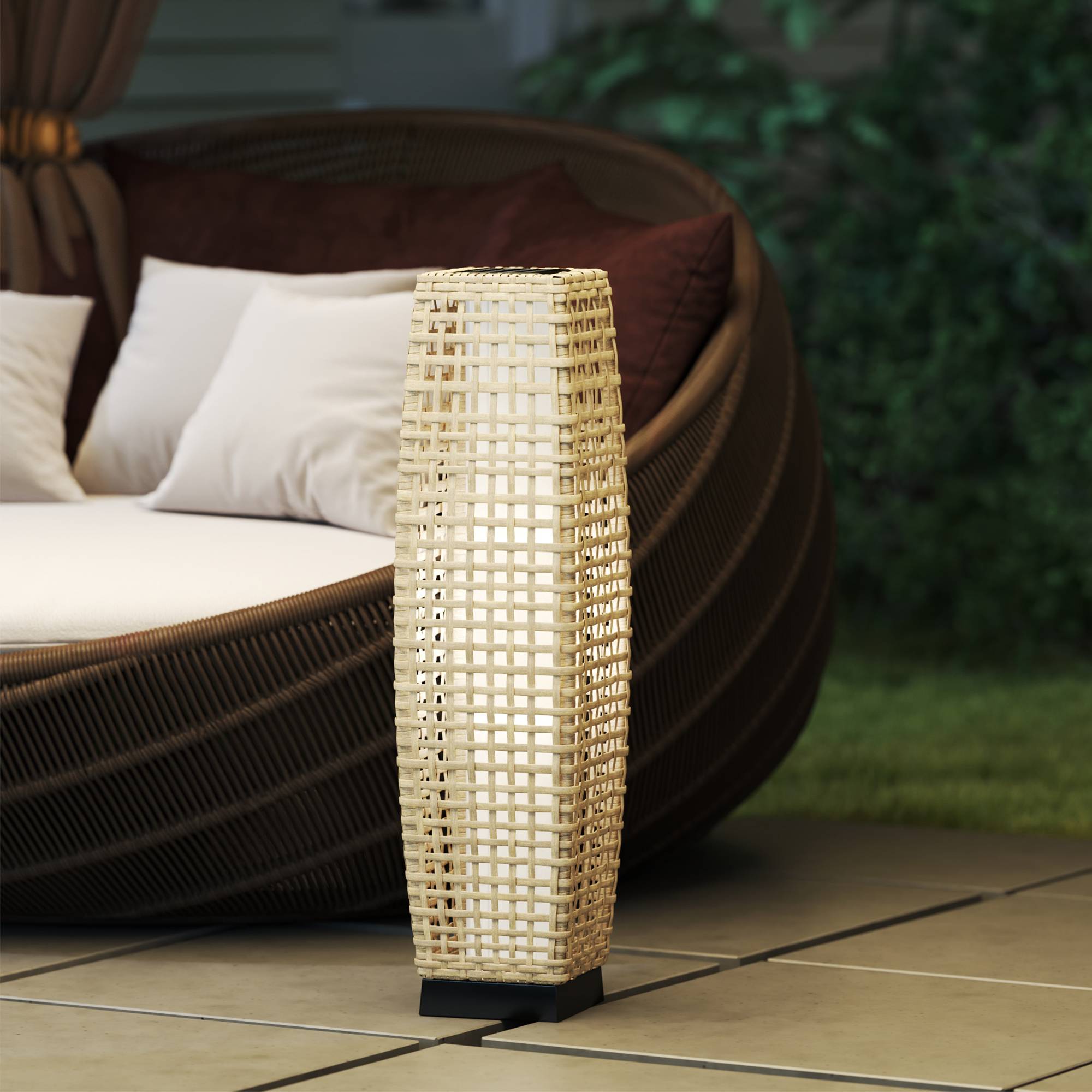 Outsunny - Lampe solaire LED à poser jardin 21x21x78 cm résine tressée imitation rotin naturel - Outsunny - Image 2