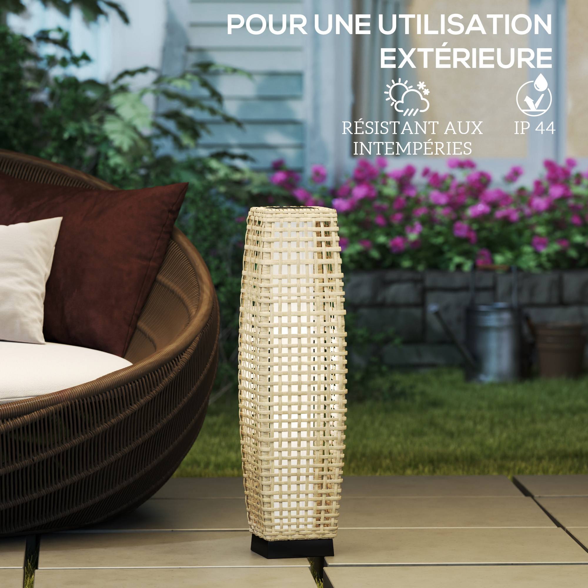 Outsunny - Lampe solaire LED à poser jardin 21x21x78 cm résine tressée imitation rotin naturel - Outsunny - Image 7