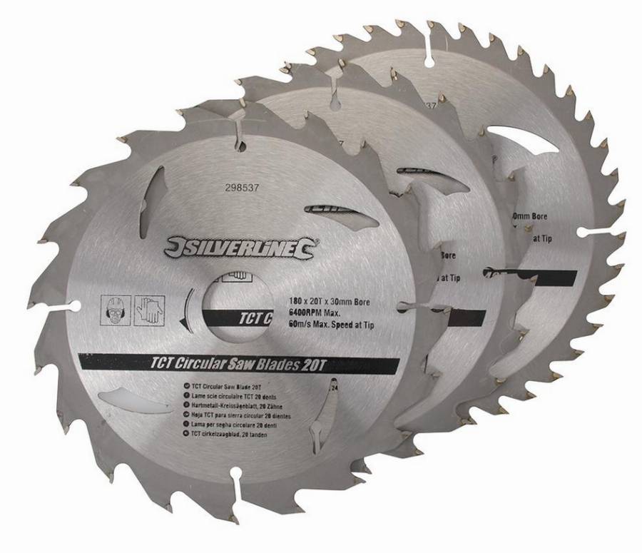 Lot de 3 lames SILVERLINE TCT Ø190 mm Alésage 30 mm - 20, 24 et 40 dents - 590591