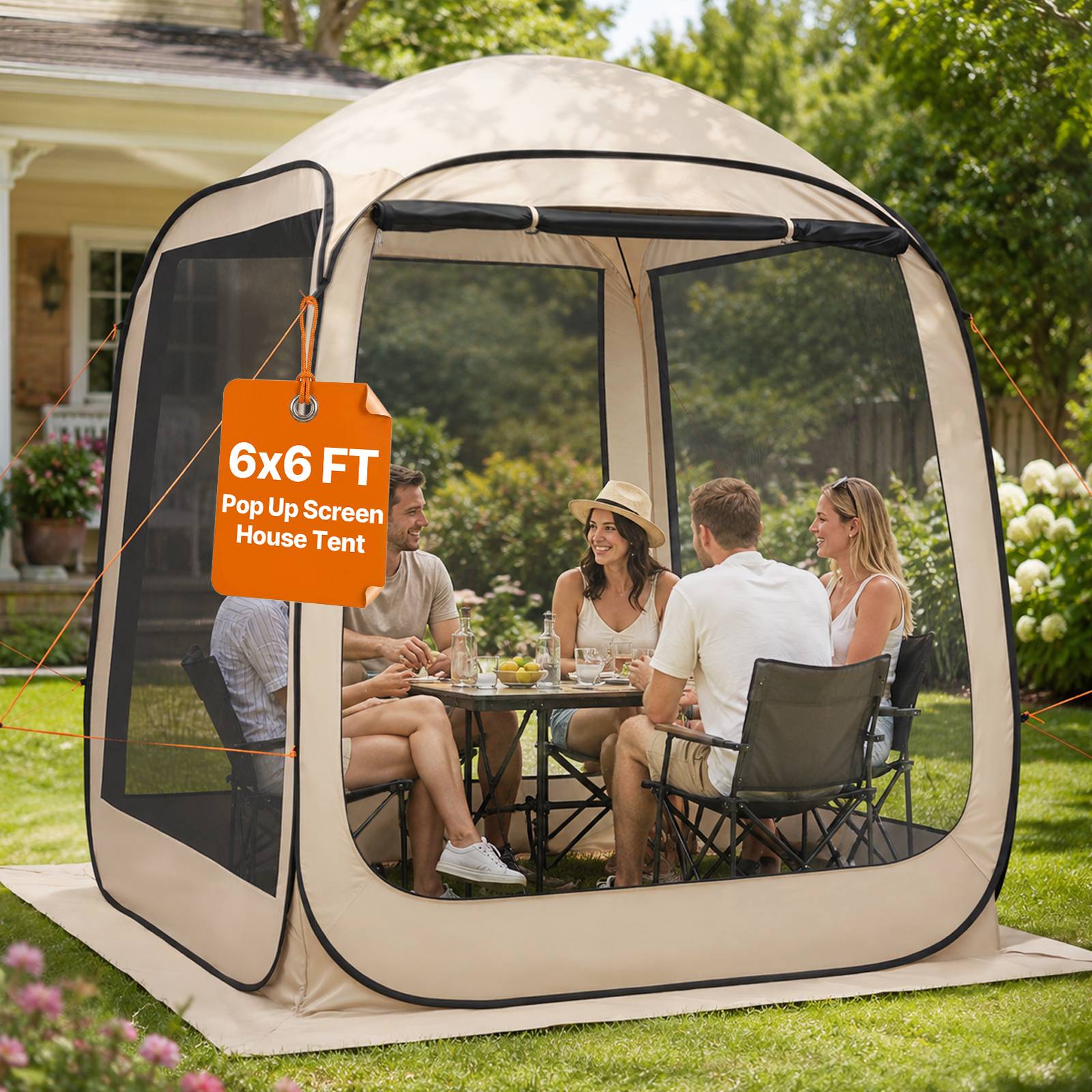 Vevor - VEVOR Tente Moustiquaire Pop-up 182,5x182,5x220 cm - Abri pliant 4-6 personnes, Oxford 300D, Beige, avec sac et piquets - Image 1