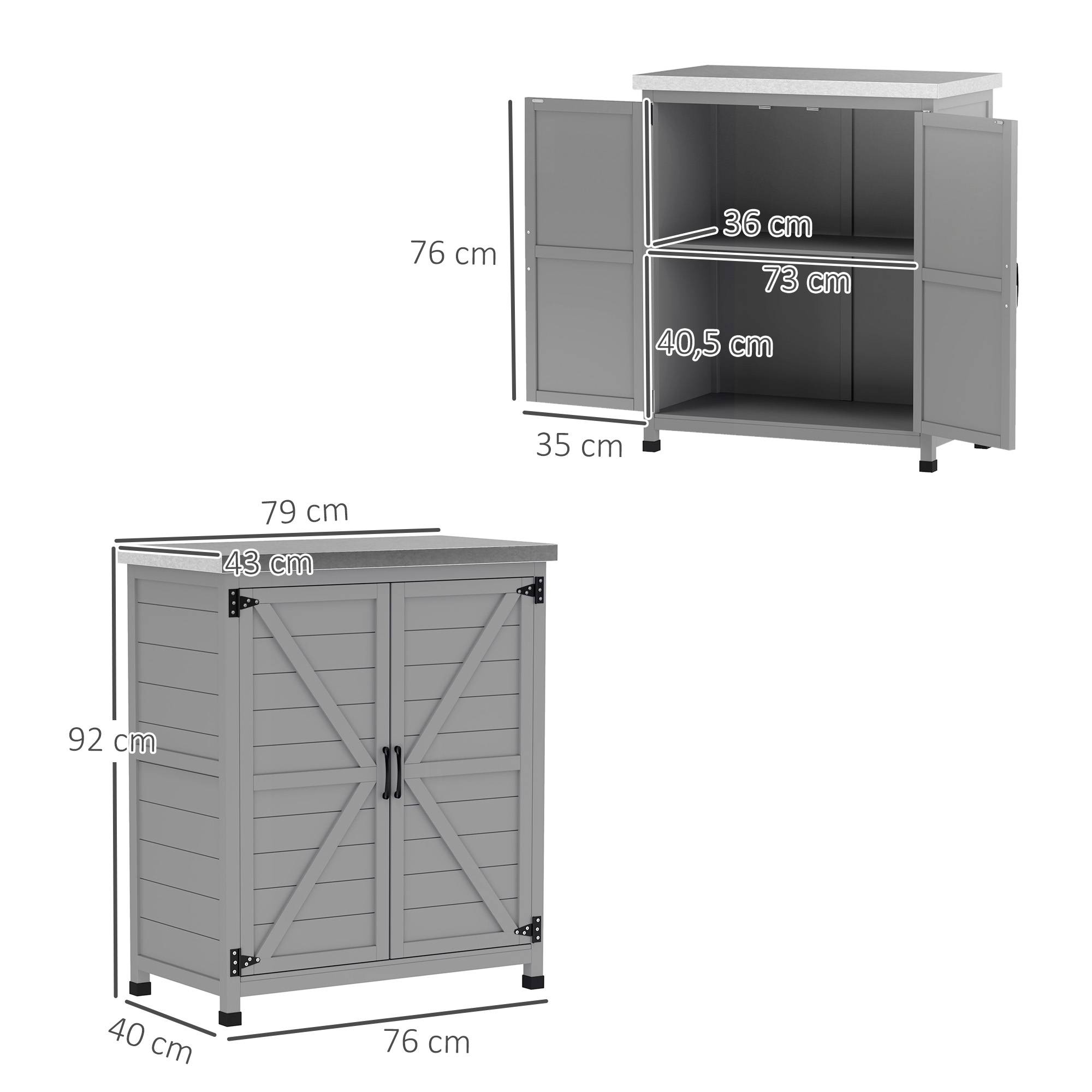 Armoire extérieure avec plan de travail, bois massif et acier, 79l x 43p x 92h cm, gris - Image 5