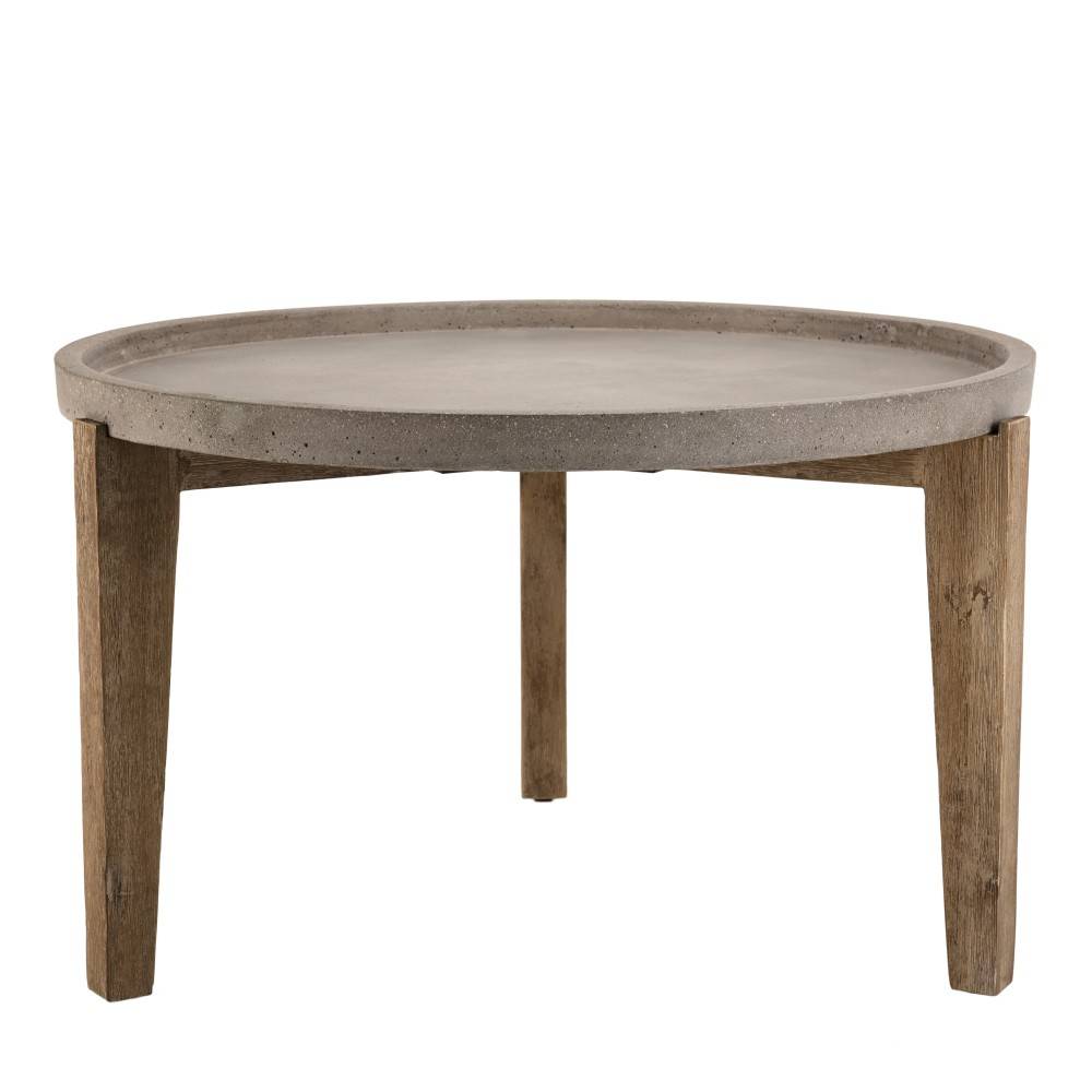 Macabane - HECTOR - Table basse de jardin ronde béton 81x81 cm pieds bois acacia - Imagen 1