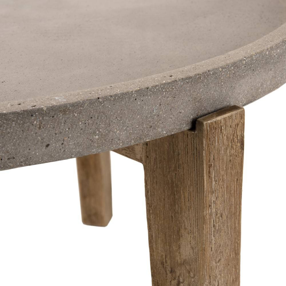 Macabane - HECTOR - Table basse de jardin ronde béton 81x81 cm pieds bois acacia - Imagen 3