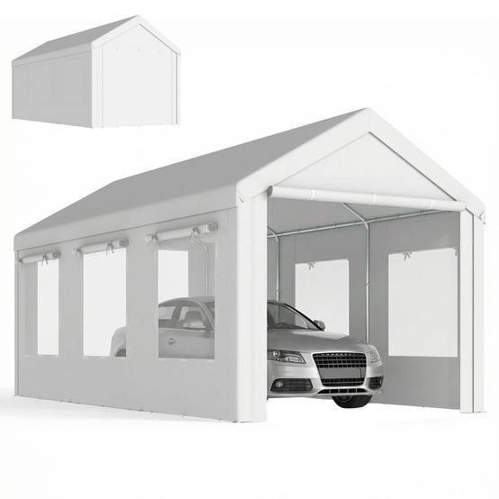 Abri de voiture Acier et PE 3x6m Blanc Hauteur réglable Portes enroulables anti-UV - ComfortXL Outdoor Living - Image 1