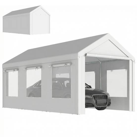 Abri de voiture Acier et PE 3x6m Blanc Hauteur réglable Portes enroulables anti-UV - ComfortXL Outdoor Living - Image 2