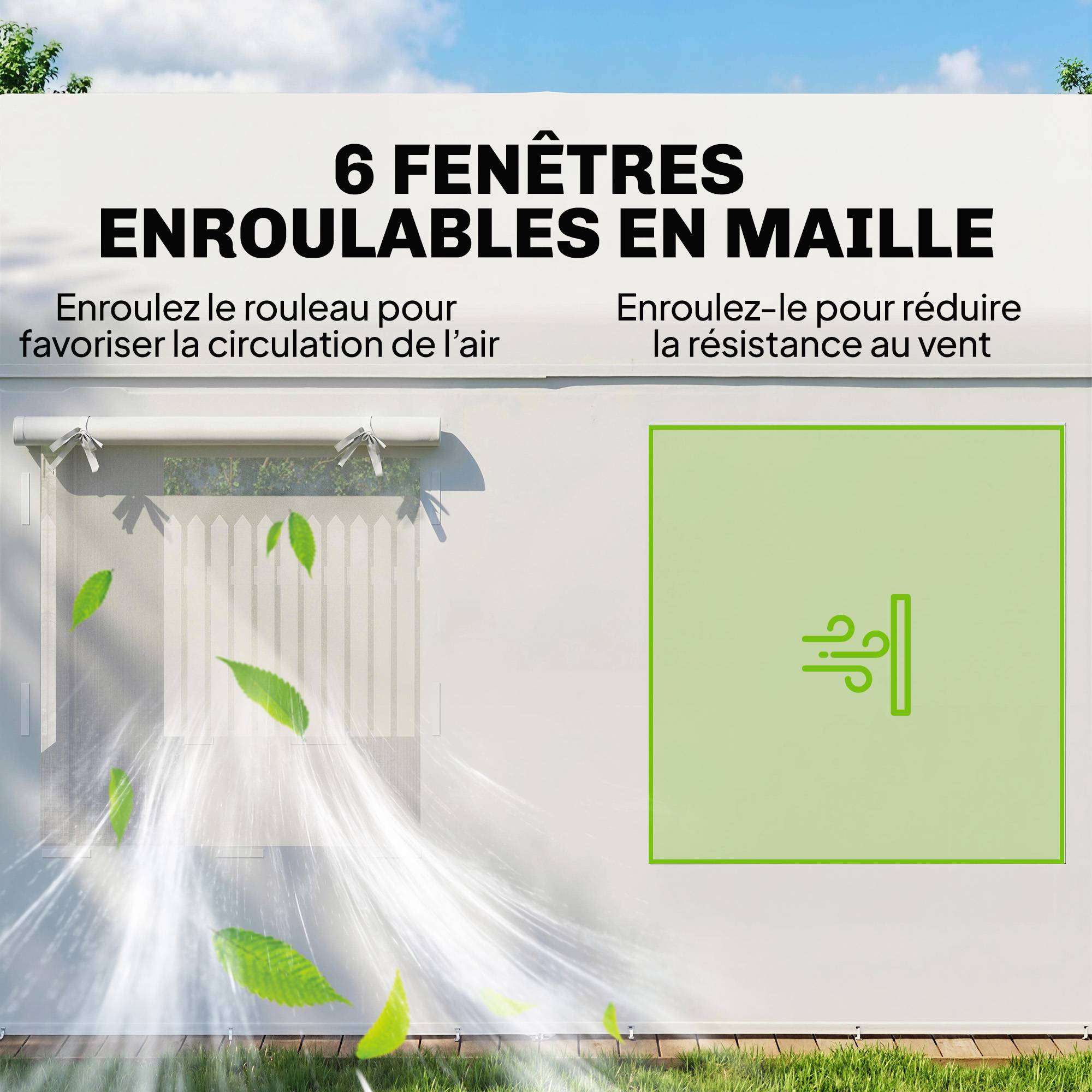 Abri de voiture Acier et PE 3x6m Blanc Hauteur réglable Portes enroulables anti-UV - ComfortXL Outdoor Living - Image 8
