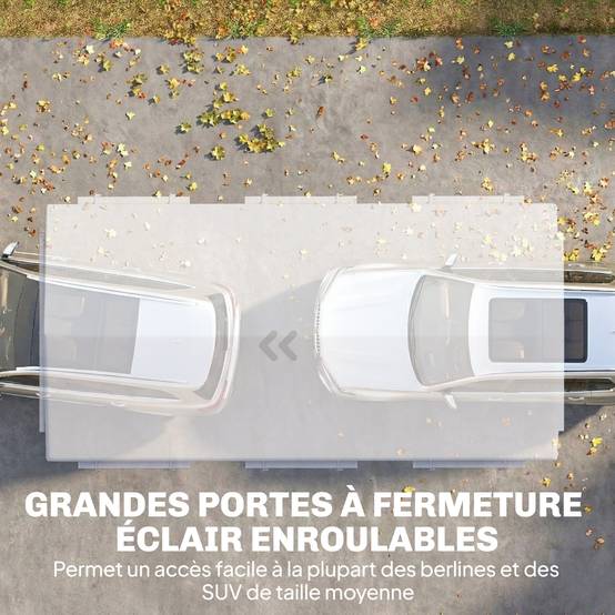 Abri de voiture Acier et PE 3x6m Blanc Hauteur réglable Portes enroulables anti-UV - ComfortXL Outdoor Living - Image 9