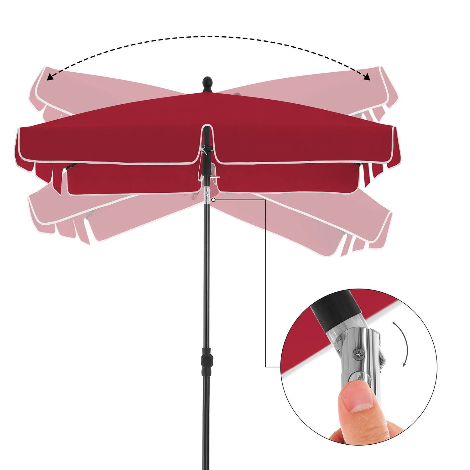 Helloshop26 - Parasol de balcon rectangulaire 2 x 1,25 m protection UPF 50+ ombrelle toile avec revêtement sac de transport terrasse jardin sans socle rouge - Imagen 3
