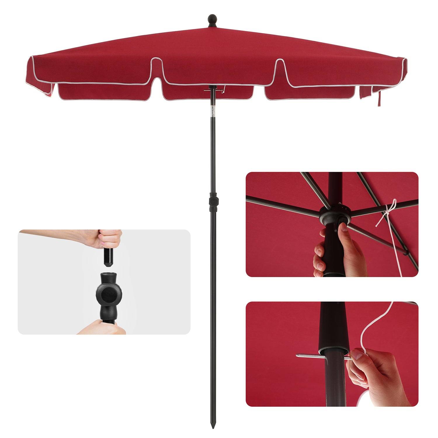 Helloshop26 - Parasol de balcon rectangulaire 2 x 1,25 m protection UPF 50+ ombrelle toile avec revêtement sac de transport terrasse jardin sans socle rouge - Imagen 5
