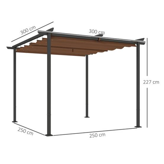 Outsunny - Pergola 3x3m coulissante rétractable tonnelle abri soleil UPF30+ polyester 180g/m² pour terrasse patio marron - OUTSUNNY - Image 3