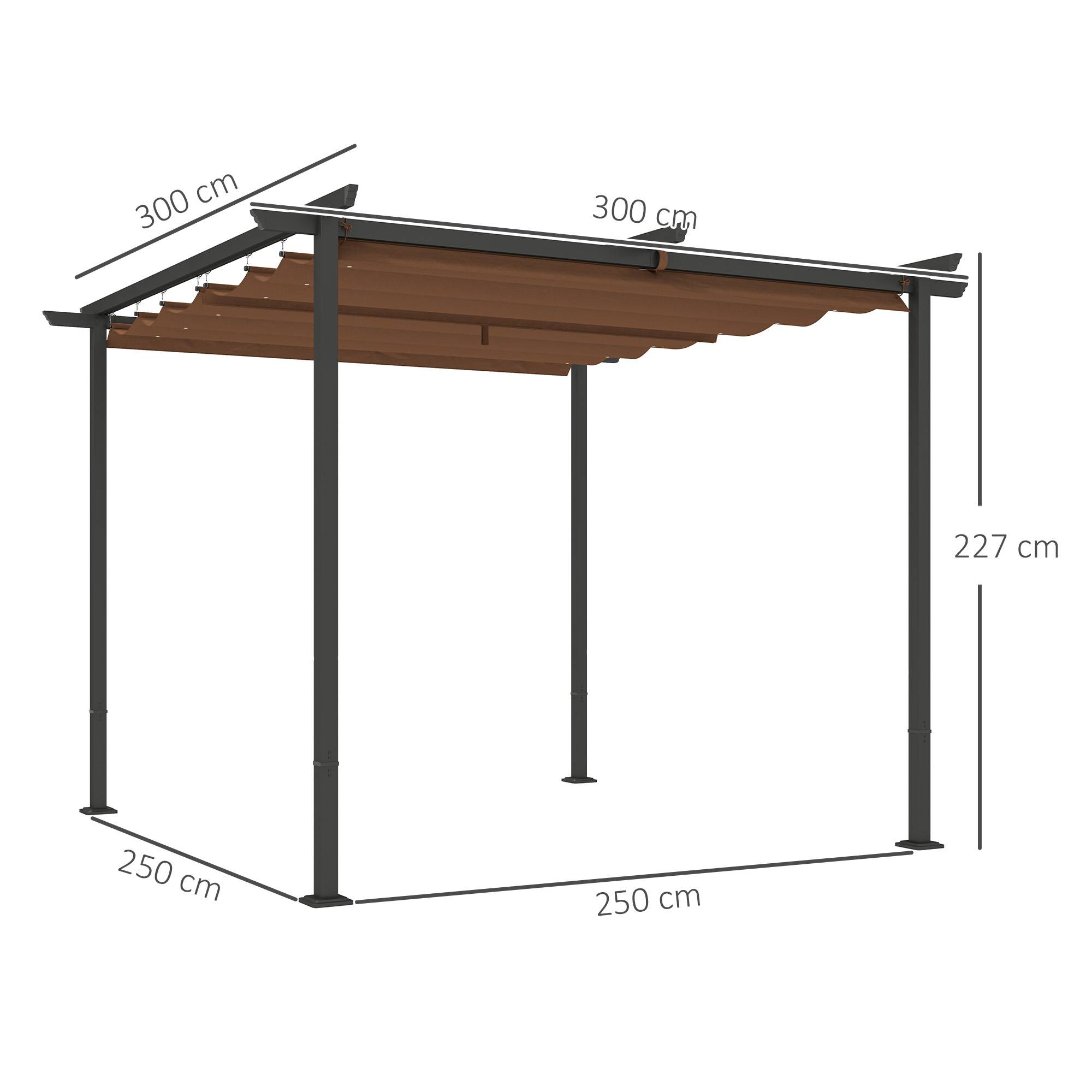 Outsunny - Pergola 3x3m coulissante rétractable tonnelle abri soleil UPF30+ polyester 180g/m² pour terrasse patio marron - OUTSUNNY - Image 3