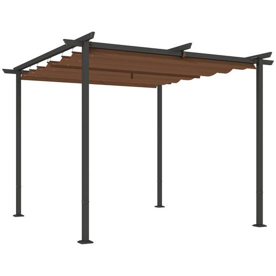 Outsunny - Pergola 3x3m coulissante rétractable tonnelle abri soleil UPF30+ polyester 180g/m² pour terrasse patio marron - OUTSUNNY - Image 1