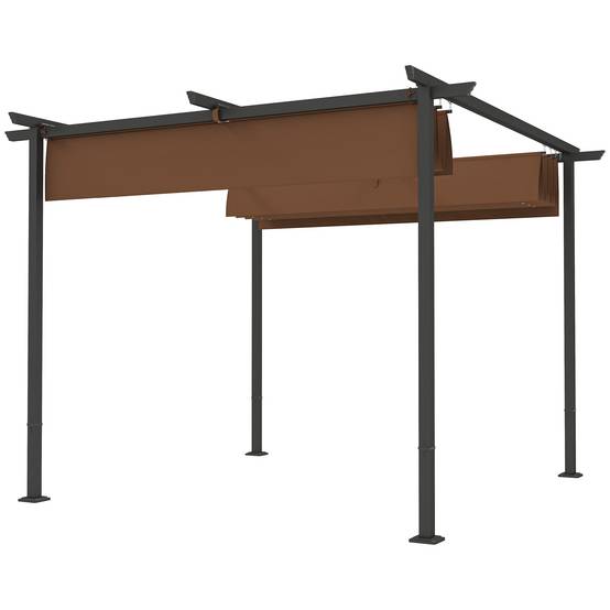 Outsunny - Pergola 3x3m coulissante rétractable tonnelle abri soleil UPF30+ polyester 180g/m² pour terrasse patio marron - OUTSUNNY - Image 4