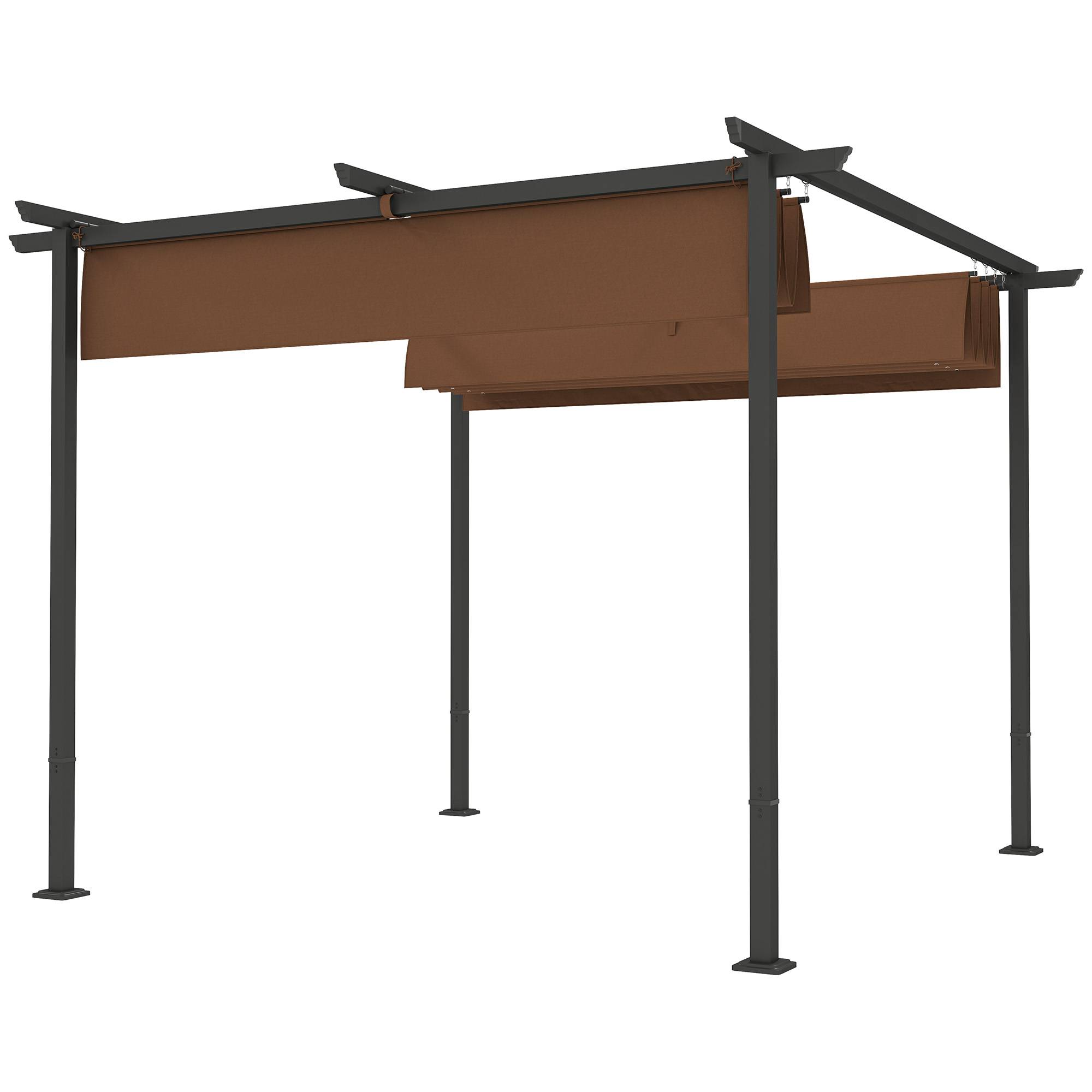 Outsunny - Pergola 3x3m coulissante rétractable tonnelle abri soleil UPF30+ polyester 180g/m² pour terrasse patio marron - OUTSUNNY - Image 4