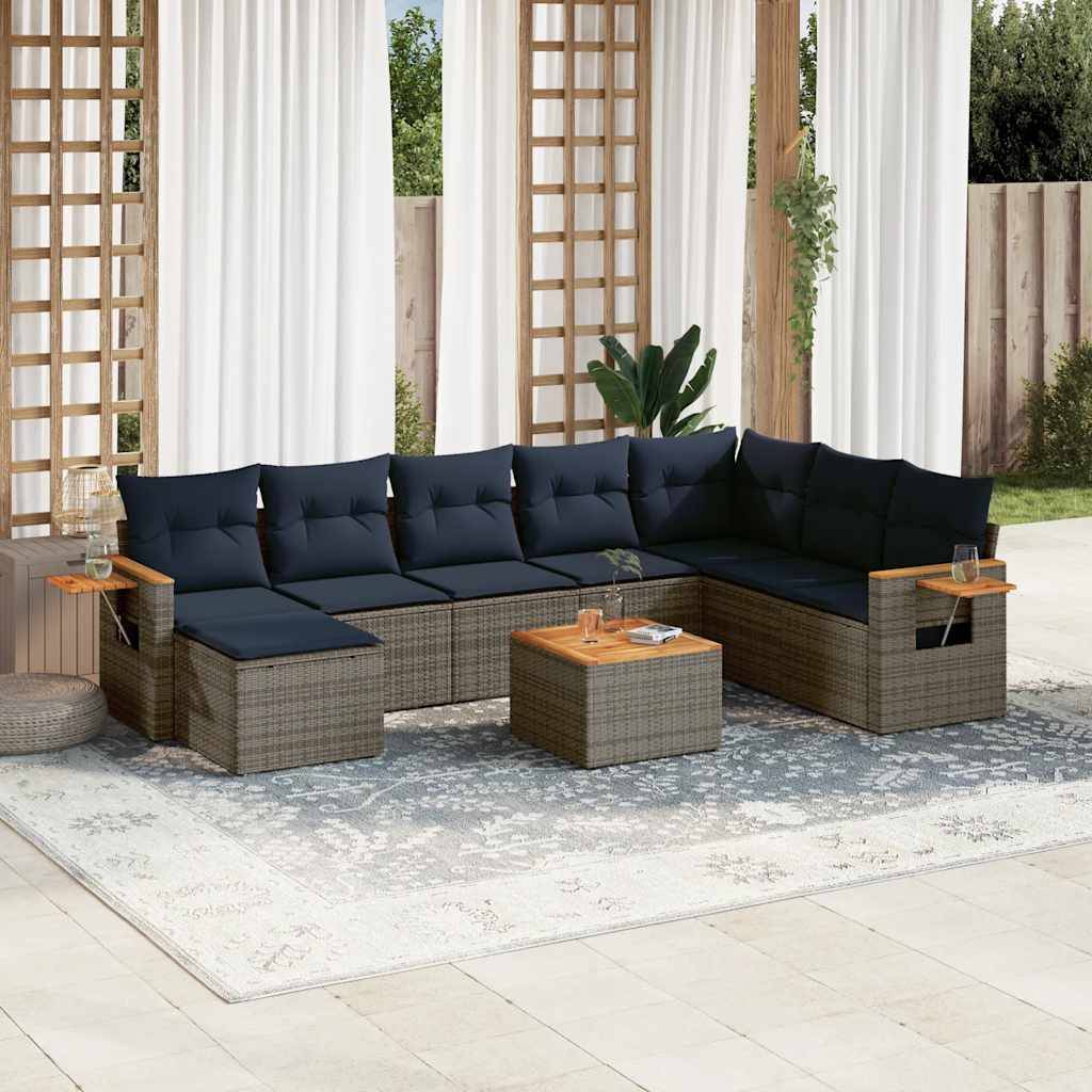 Salon de jardin 8 personnes Résine tressée modulable table d'appoint en bois Gris – ComfortXL Outdoor Living - Image 1