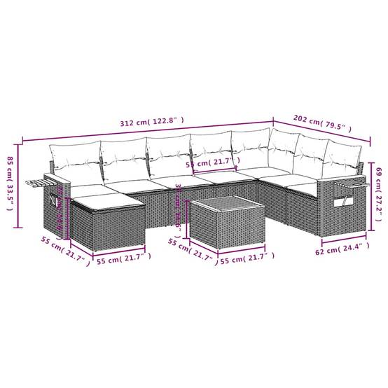 Salon de jardin 8 personnes Résine tressée modulable table d'appoint en bois Gris – ComfortXL Outdoor Living - Image 10
