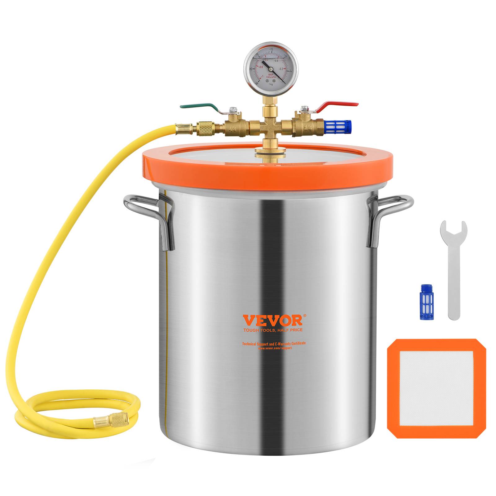VEVOR Chambre à vide 3 gal 11,4L, récipient inox 304 couvercle verre trempé, bois/résine. - Image 1