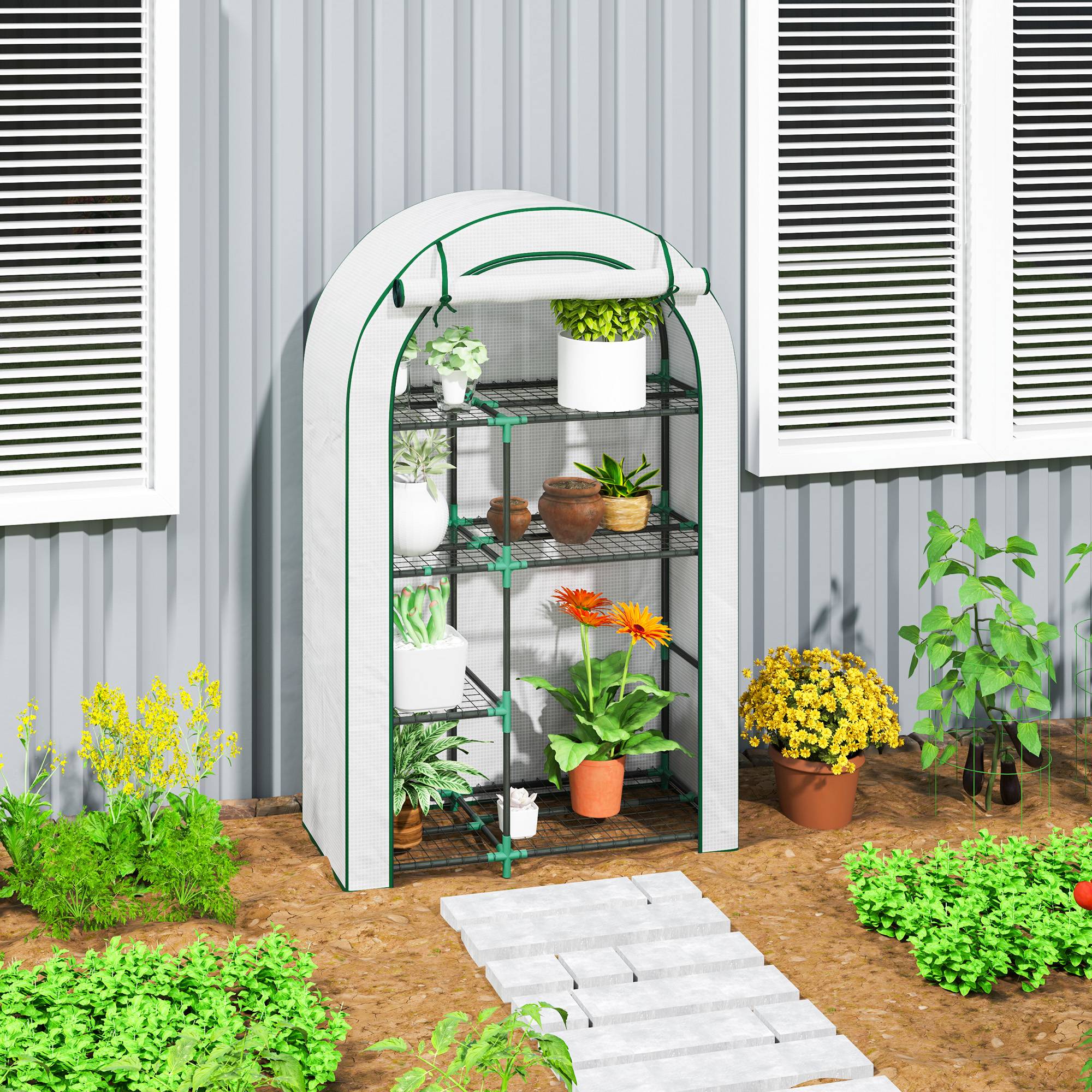 Serre Balcon 4 Étages Acier Housse Protection Hivernage 100x45x160cm Blanc - ComfortXL Outdoor Living - Image 1